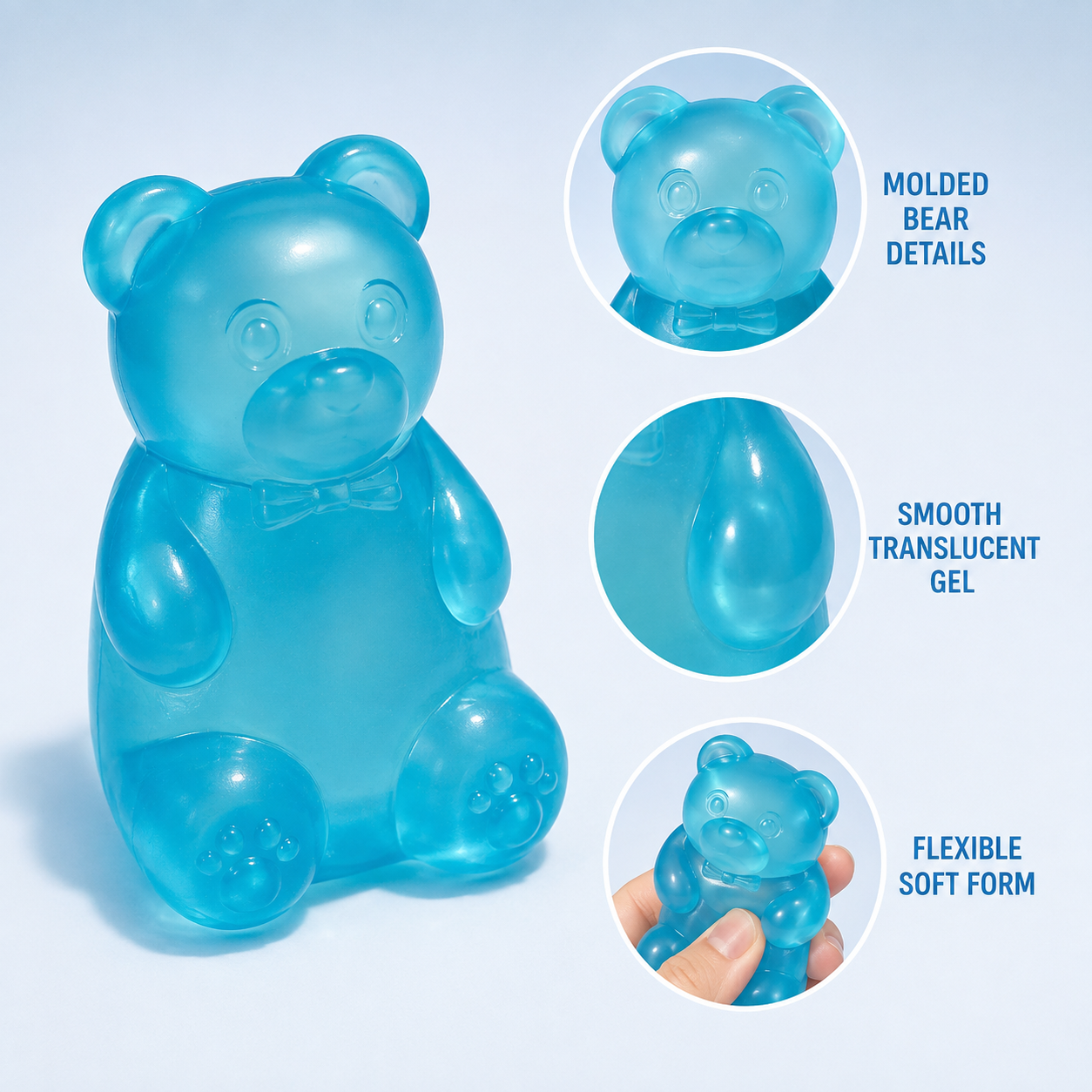 Blue translucent gel bear molded details and soft form