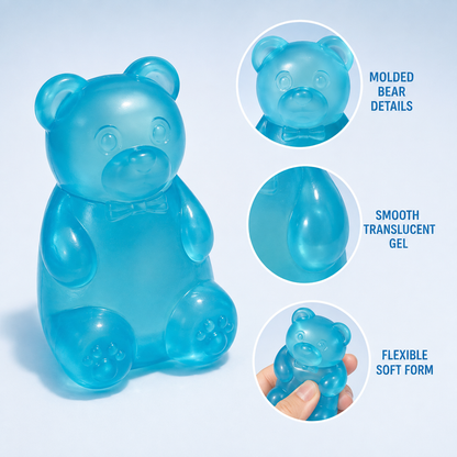 Blue translucent gel bear molded details and soft form