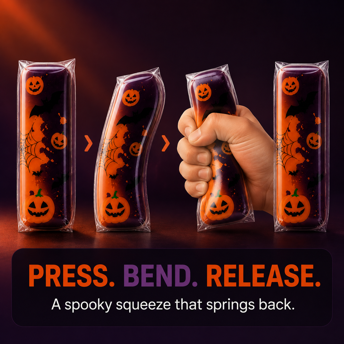 Halloween bar squishy press bend and release sequence