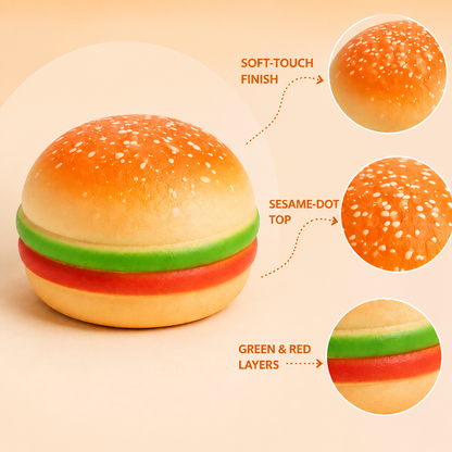 Jumbo 8 cm burger sensory squeeze toy features