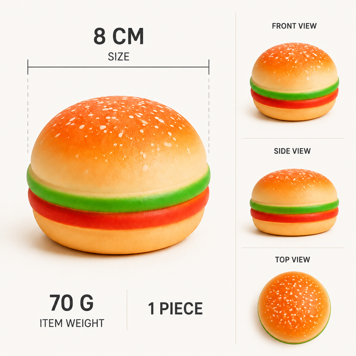 Jumbo 8 cm burger sensory squeeze toy verified specifications