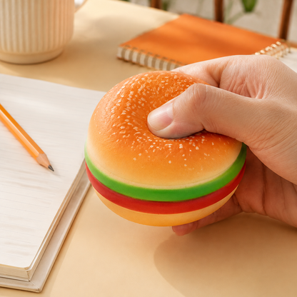 Jumbo 8 cm burger sensory squeeze toy lifestyle use