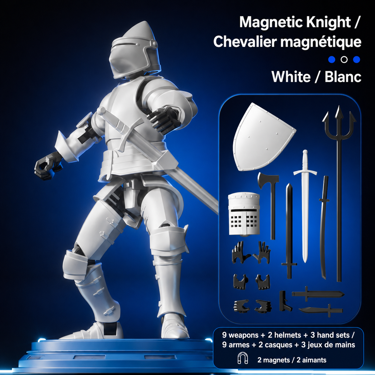 Magnetic knight articulated figure set in White