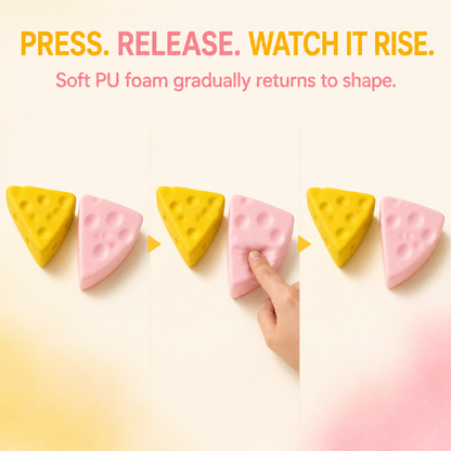Large cheese squishy press release and slow rise in yellow and pink