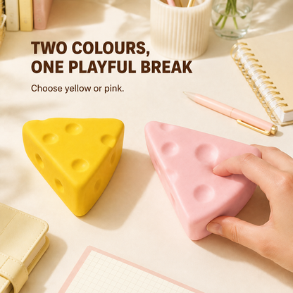 Large cheese squishy yellow and pink desk lifestyle