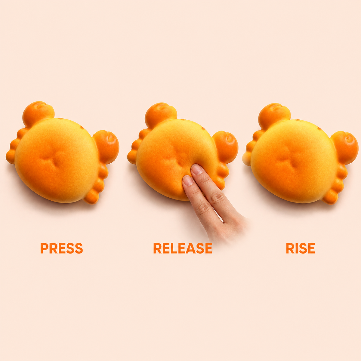 Large orange crab squishy press release and rise action guide