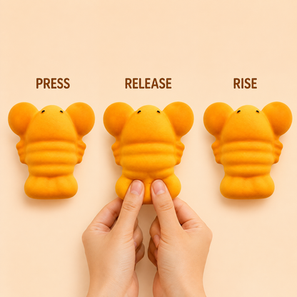Large orange lobster squishy press release and rise action guide