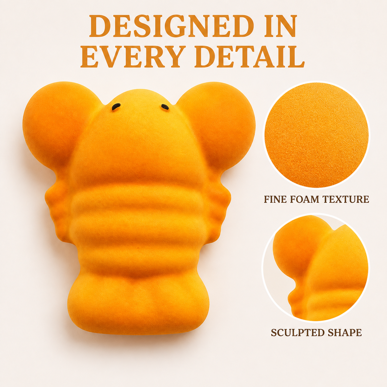 Large orange lobster squishy foam texture and sculpted shape details