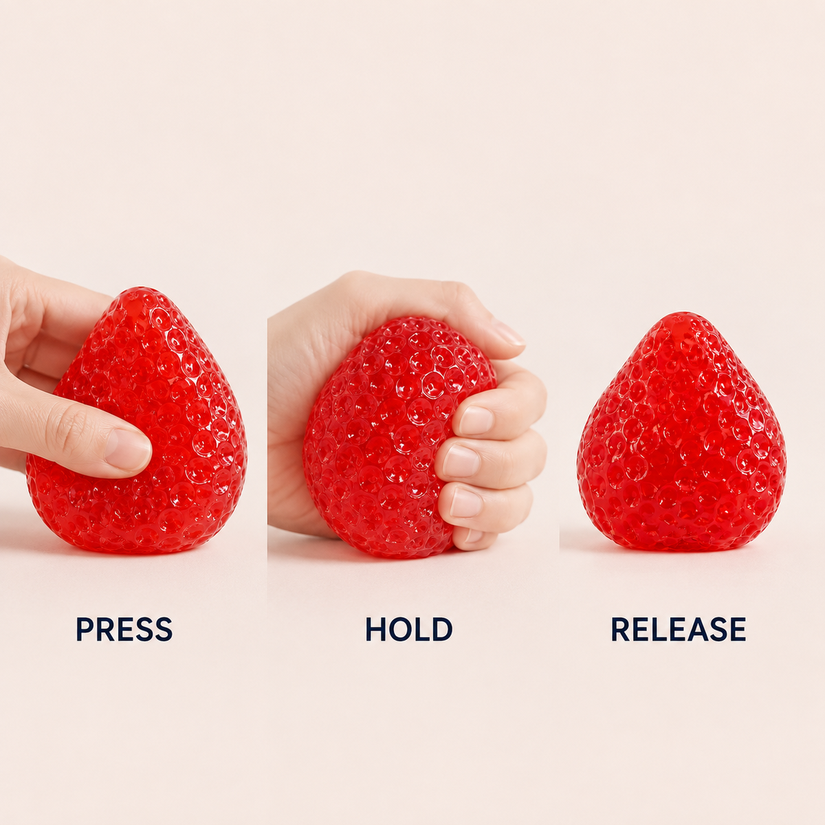 Large Strawberry TPR Squeeze Toy press hold release demonstration