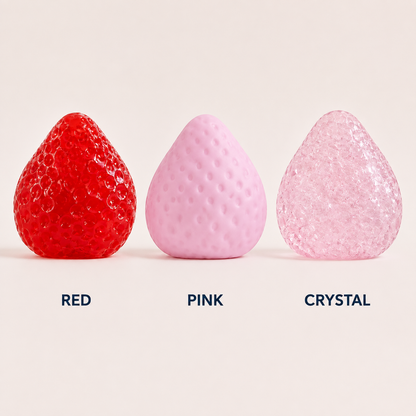 Large Strawberry TPR Squeeze Toy Red Pink and Crystal variant comparison