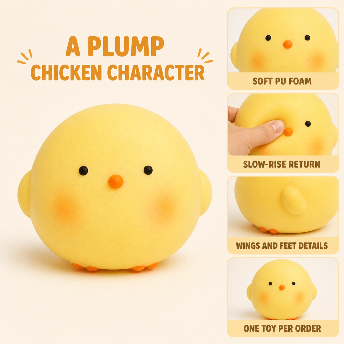 Large yellow chicken squishy product features