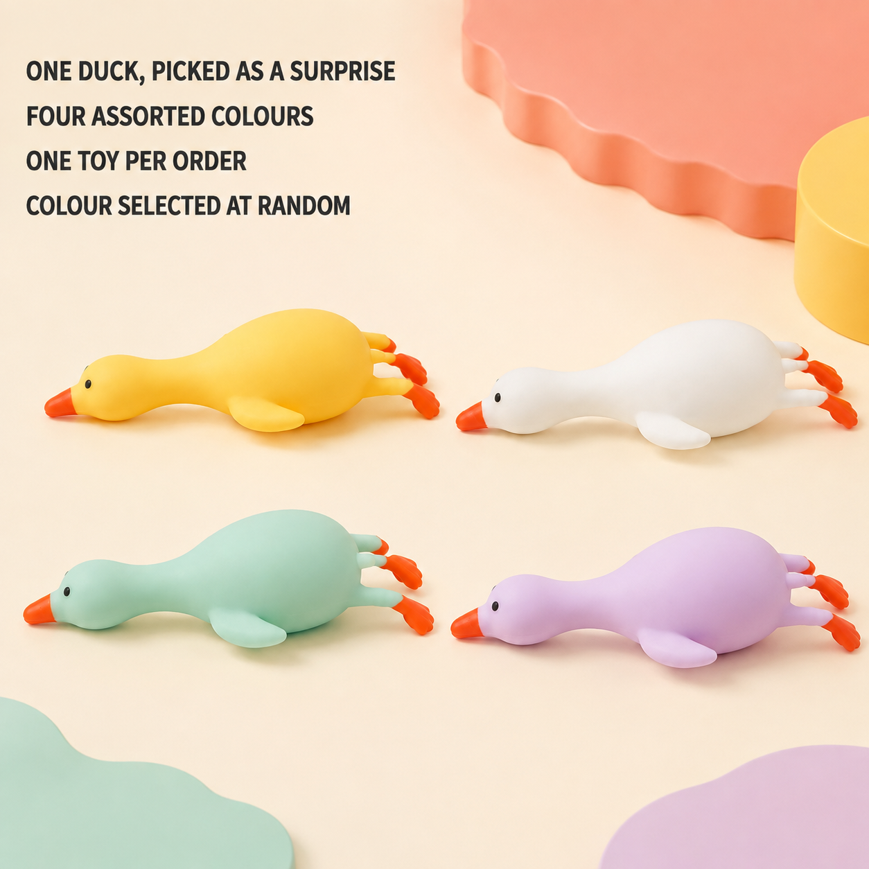 Assorted long-neck duck colours selected at random