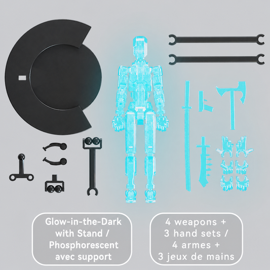 Glow-in-the-dark articulated figure with display stand