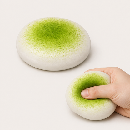 Matcha mochi fluid-filled sensory squeeze toy hero and squeeze action