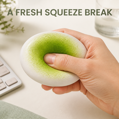 Matcha mochi fluid-filled sensory squeeze toy lifestyle squeeze scene