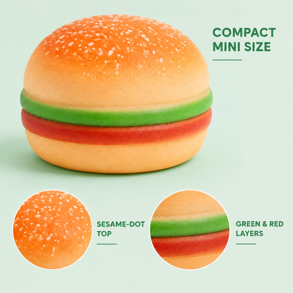 Mini 5 cm burger sensory squeeze toy features
