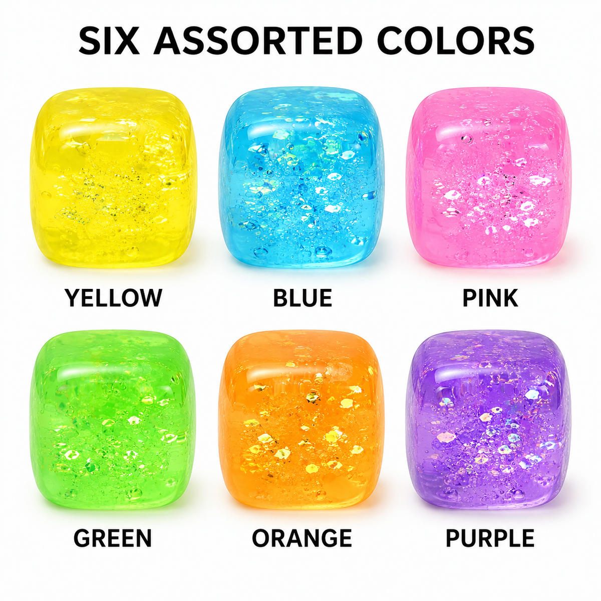 Six assorted mini aurora gel cube colors