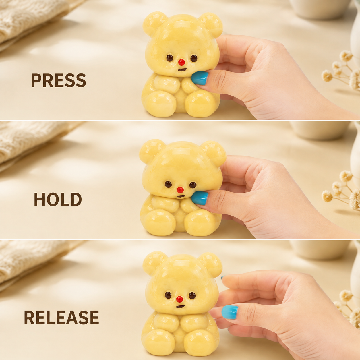 Mini Butter Bear Sensory Squeeze Toy — Squeeze action