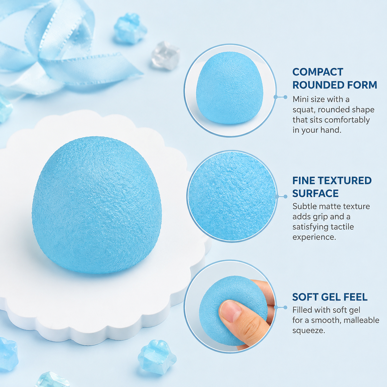 Mini candy compact rounded form textured surface and soft gel details