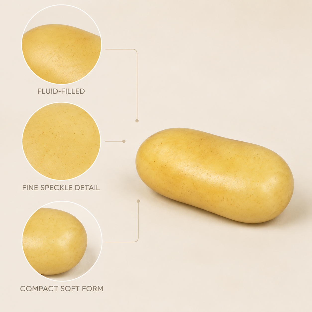 Mini potato fluid-filled sensory squeeze toy feature details