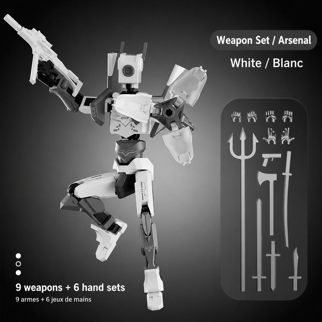 Nine-weapon articulated figure set in White
