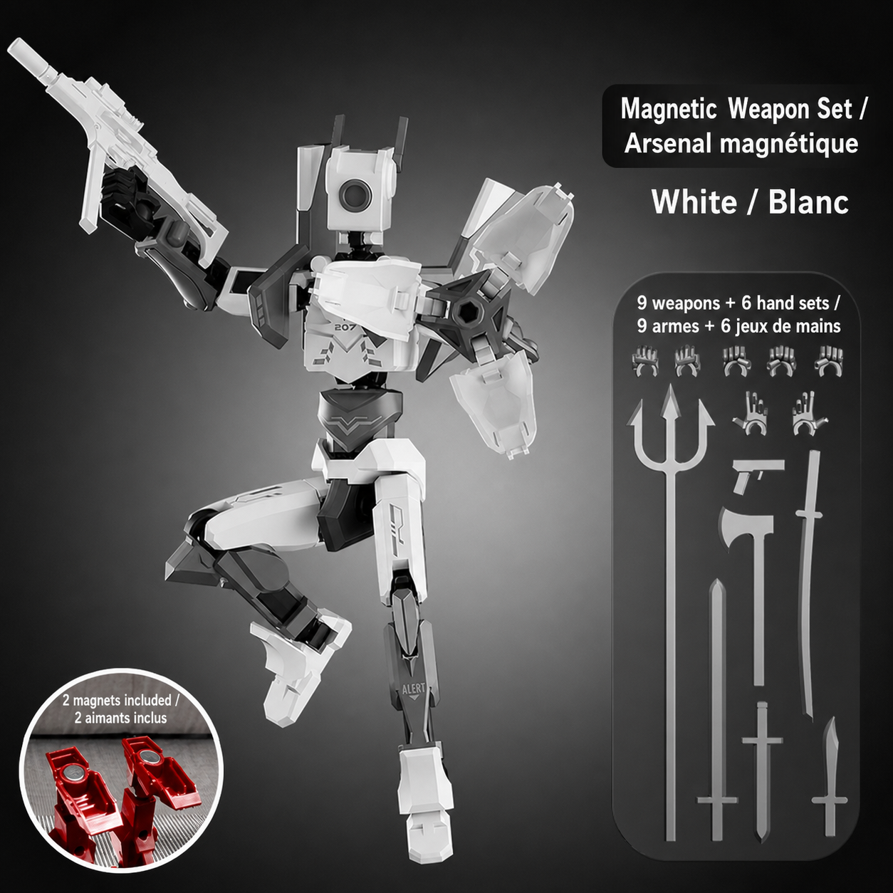 Magnetic nine-weapon articulated figure set in White