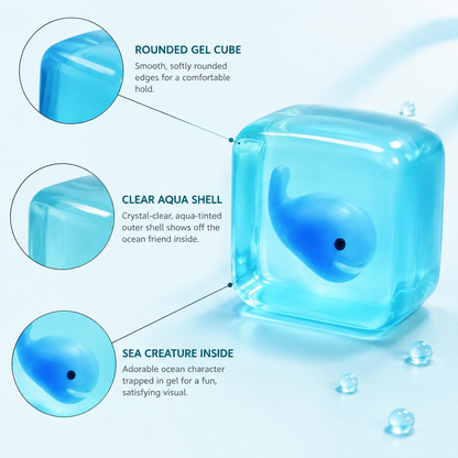 Ocean dango rounded gel cube clear aqua shell and sea creature details