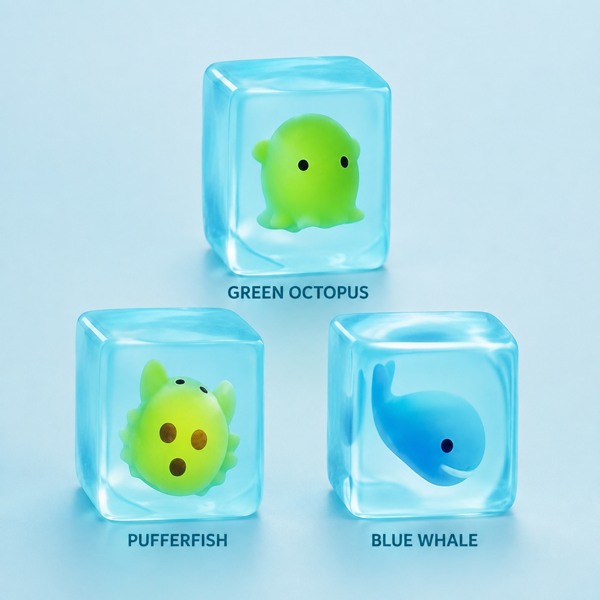 Green octopus pufferfish and blue whale ocean dango designs