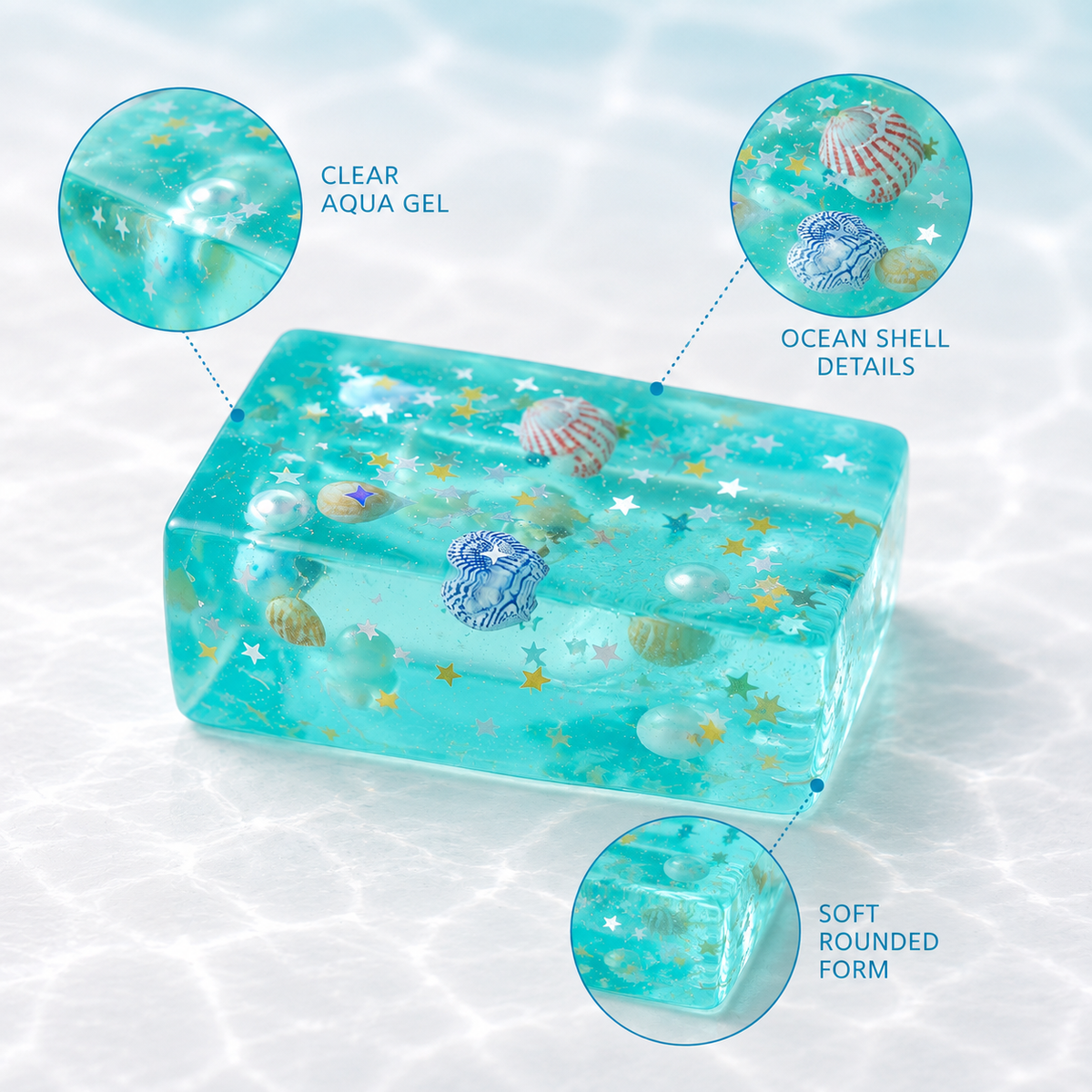 Ocean shell aqua gel block visible product features