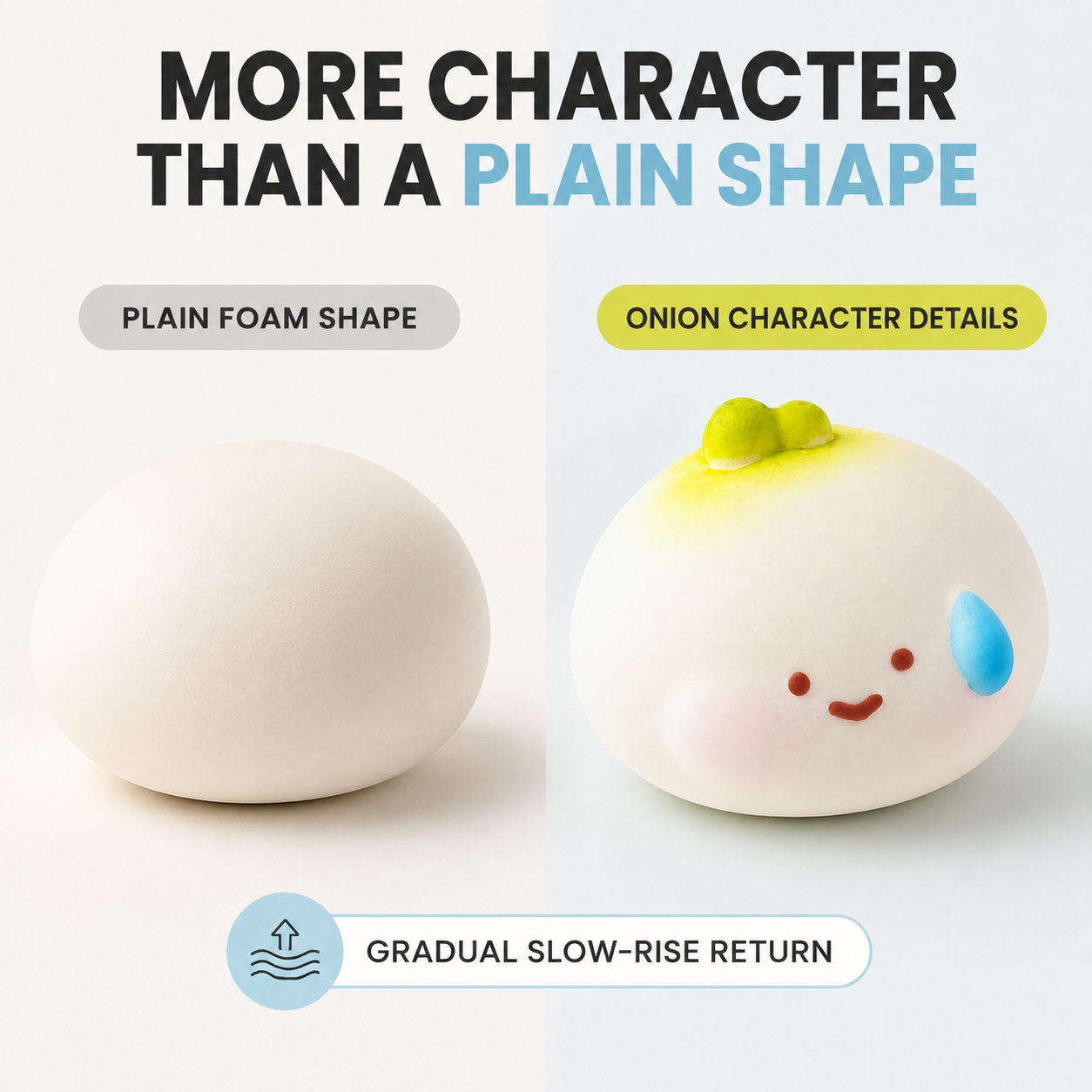 Onion character squishy compared with a plain foam shape