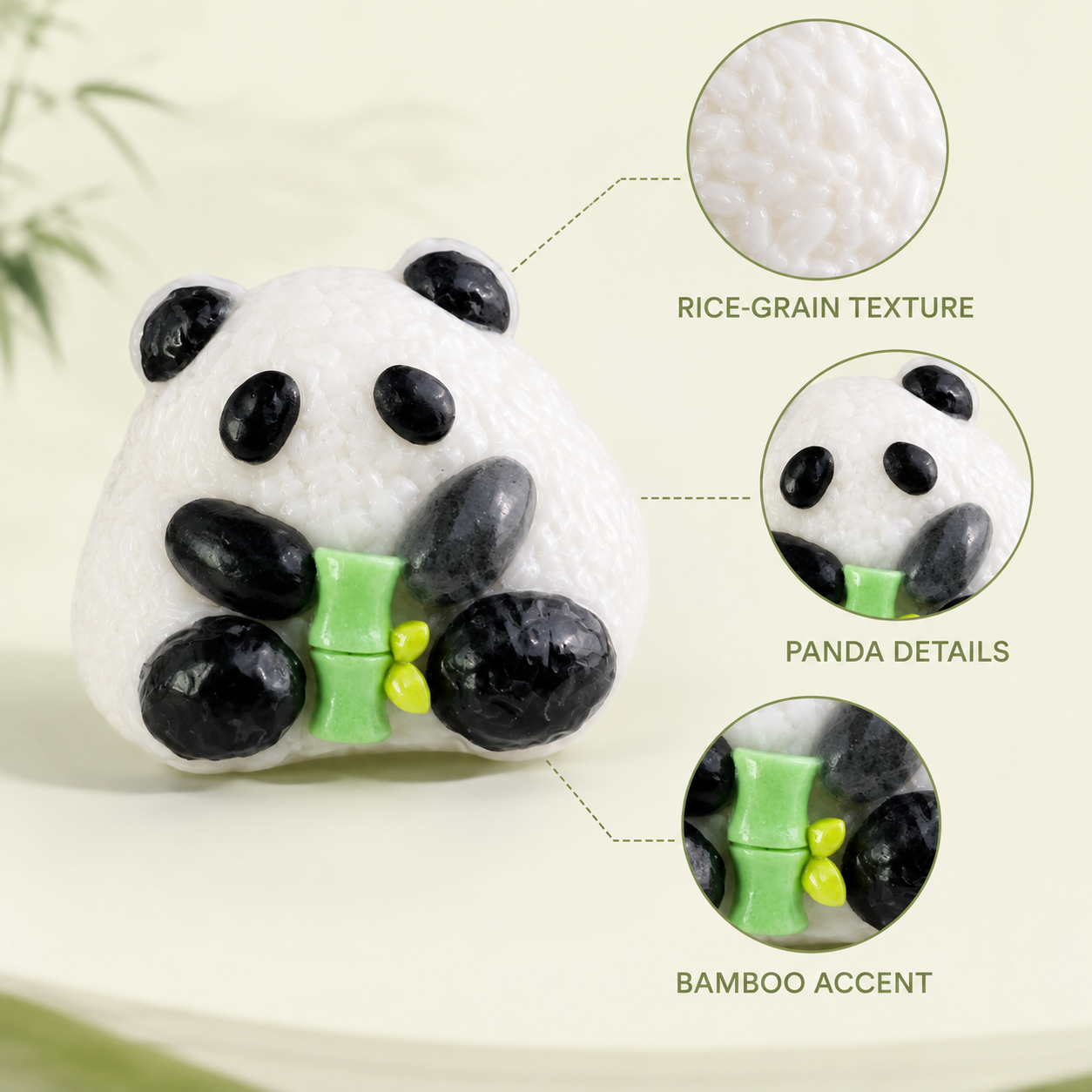 Panda rice-grain texture and bamboo details