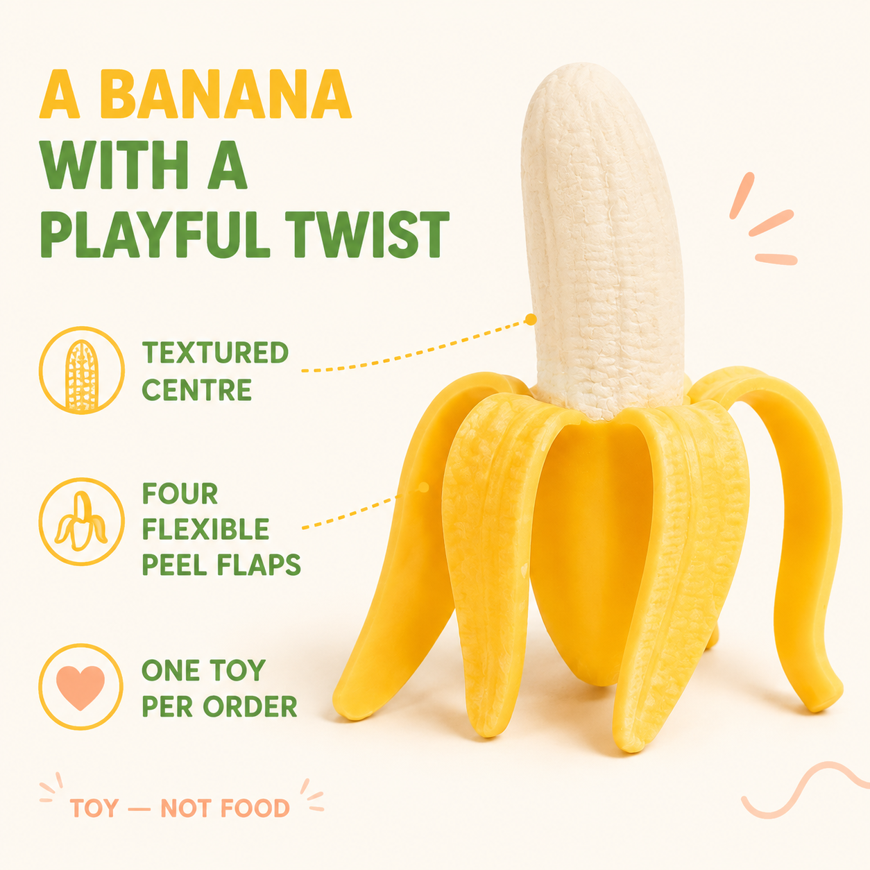 Textured centre and flexible peel details of the peeled banana sensory toy