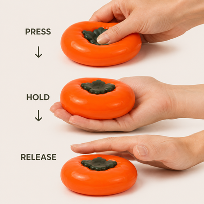 Persimmon fluid-filled sensory squeeze toy press hold release guide