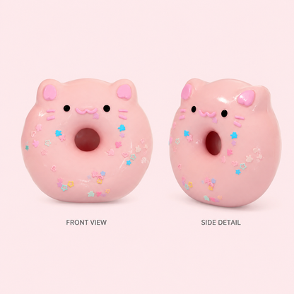 Pink pig donut front view and side detail