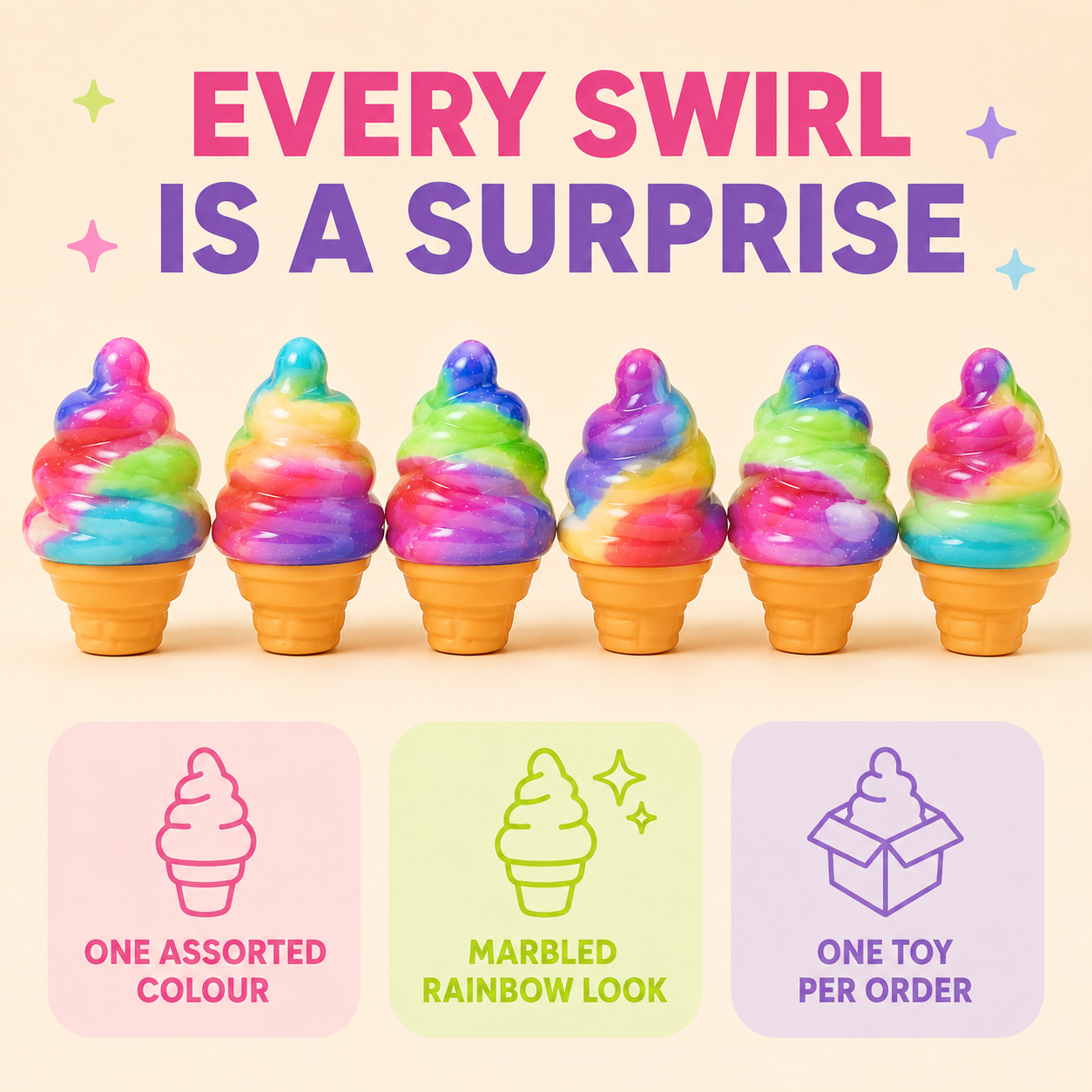 Assorted rainbow soft-serve squishy colour patterns