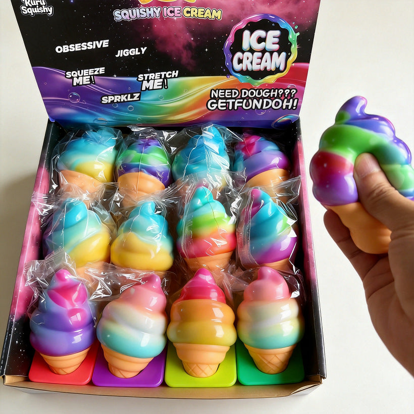 Assorted rainbow soft-serve squishies in individual sleeves