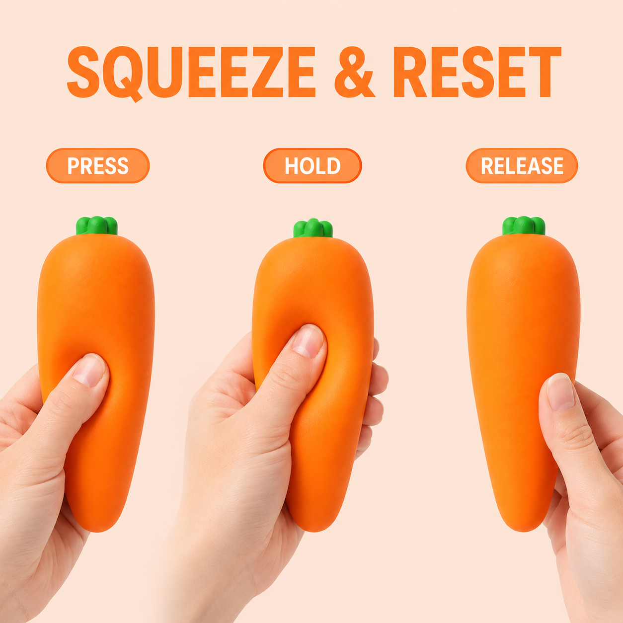 Carrot sensory squeeze toy press hold release