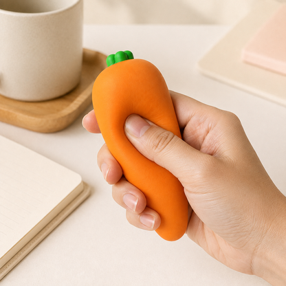 Carrot sensory squeeze toy desk break lifestyle