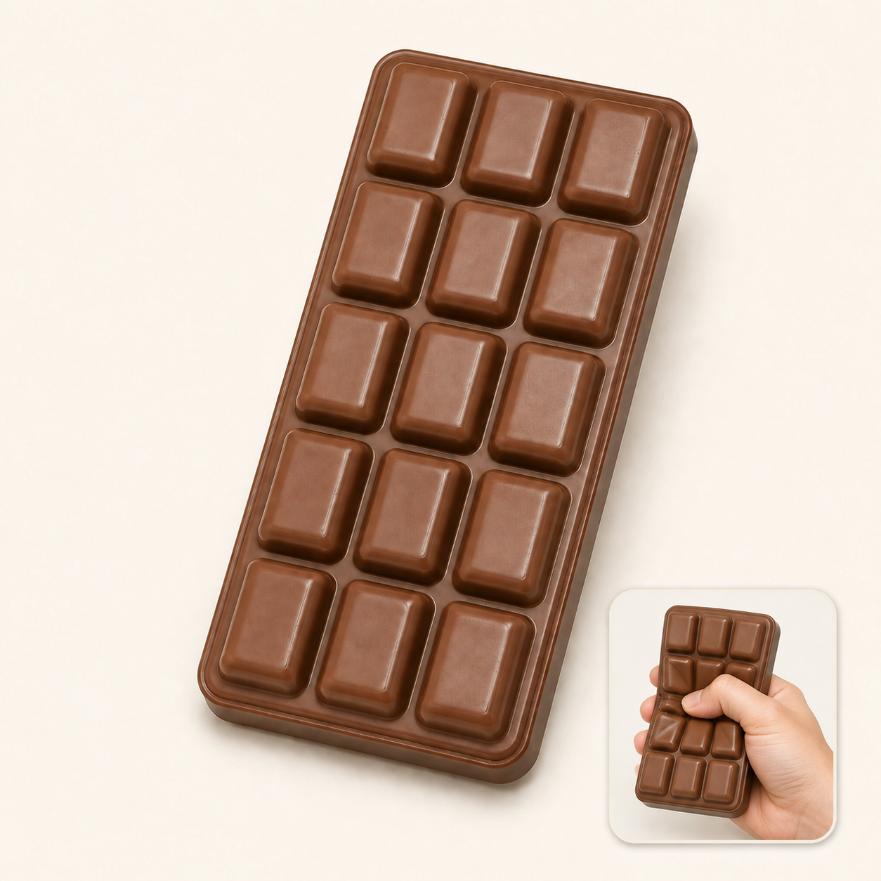 Realistic chocolate bar squishy with hand-squeeze demonstration