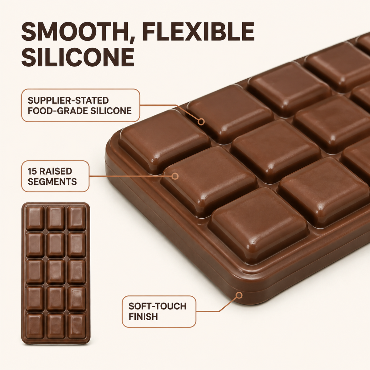 Soft silicone material and 15-segment detail