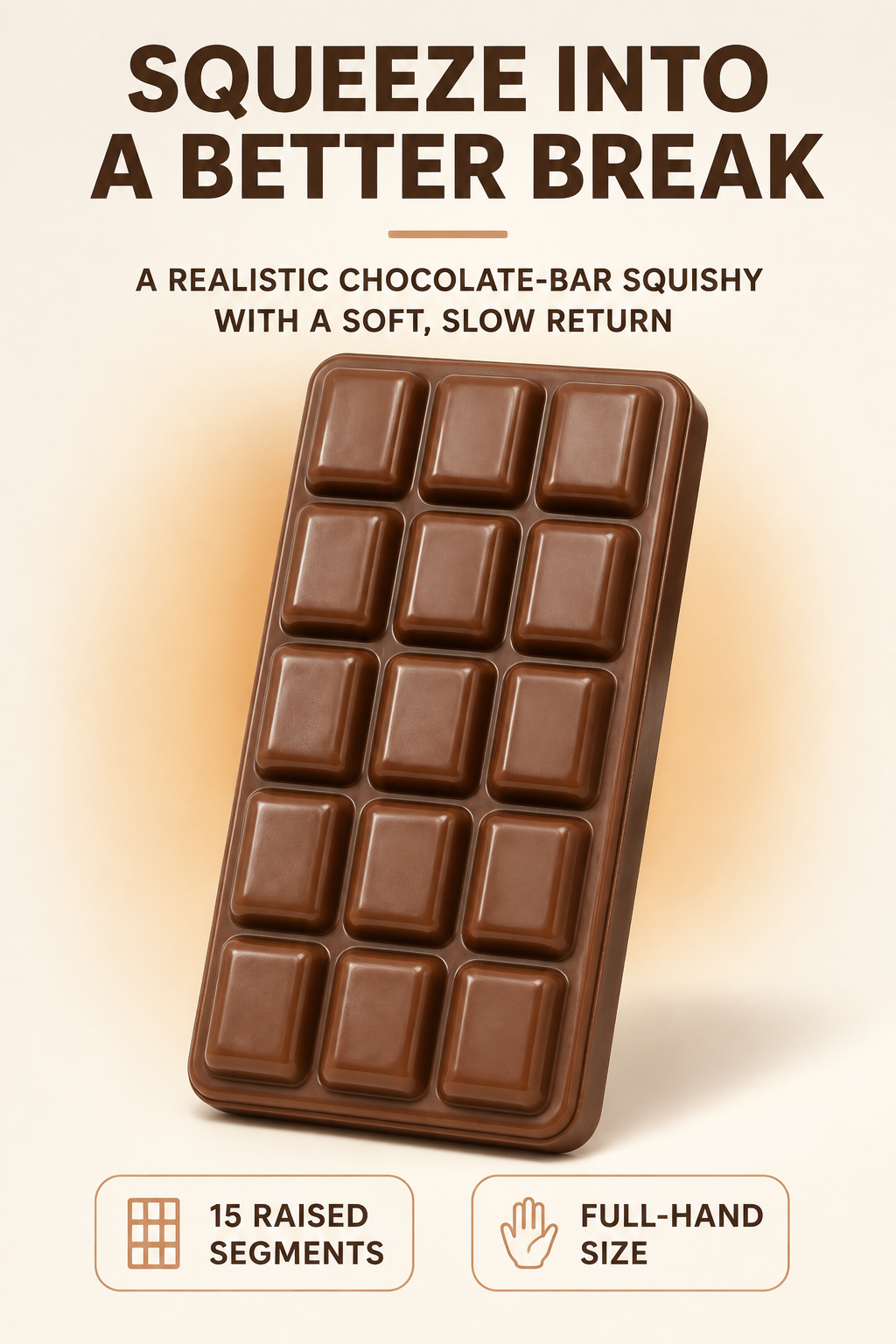 Realistic chocolate bar squishy product overview