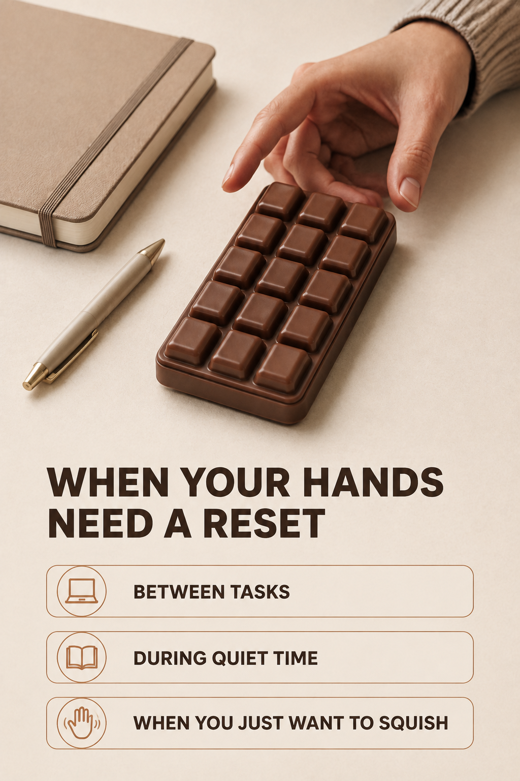 Chocolate bar squishy for desk breaks and quiet time