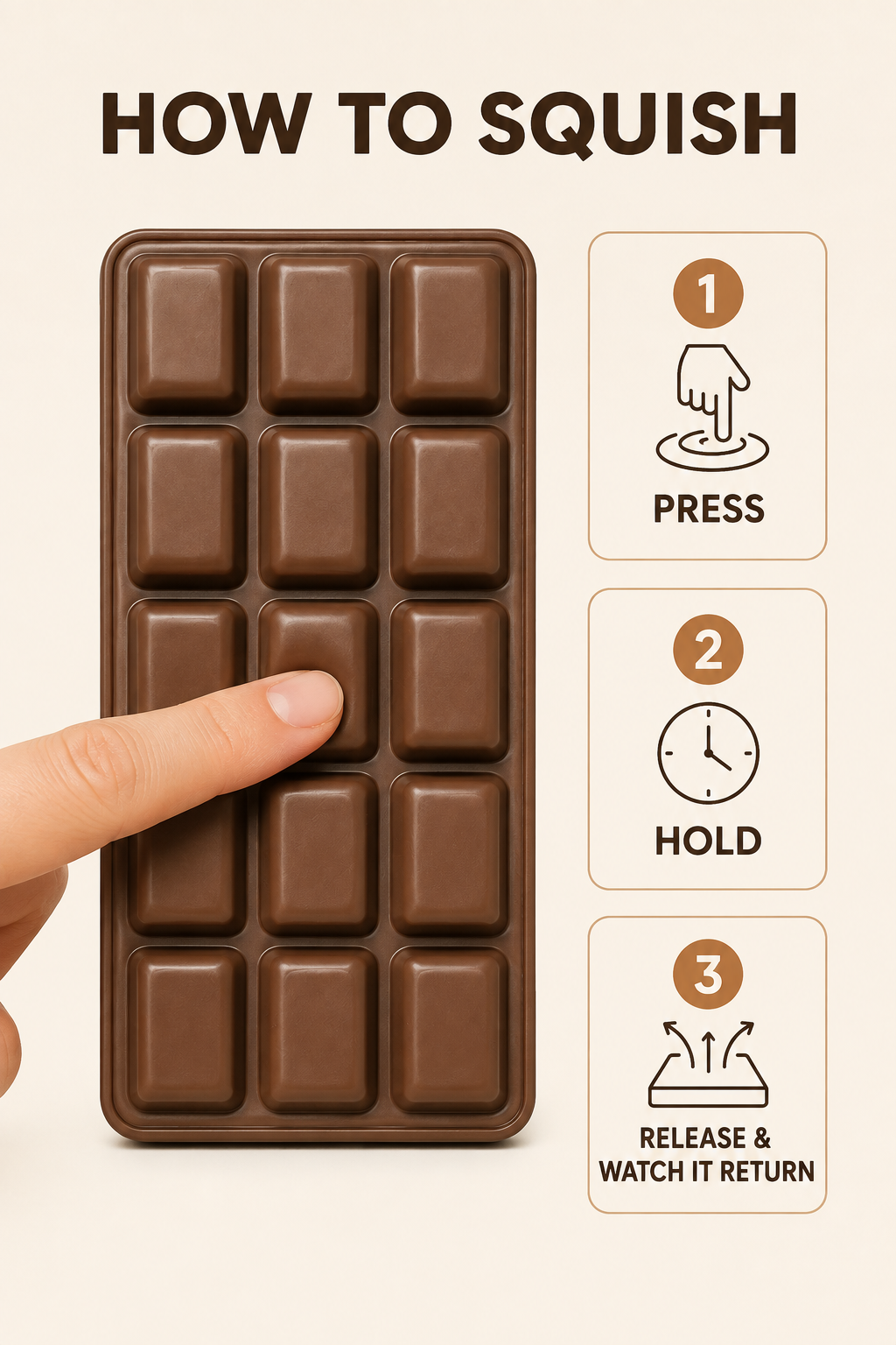 How to press hold and release the slow-rise chocolate bar squishy