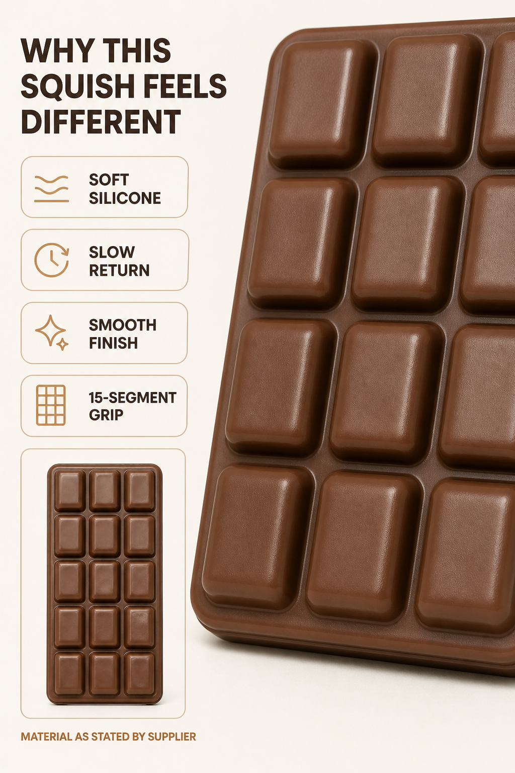 Soft silicone slow-return chocolate bar squishy benefits