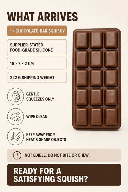 Chocolate bar squishy package contents dimensions weight and care