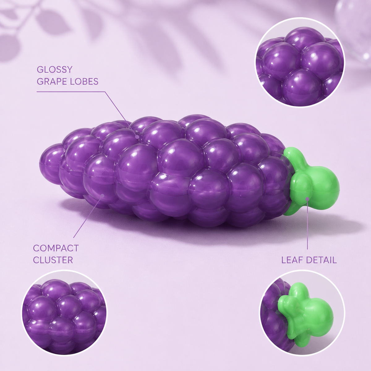 Purple grape sensory squeeze toy feature details