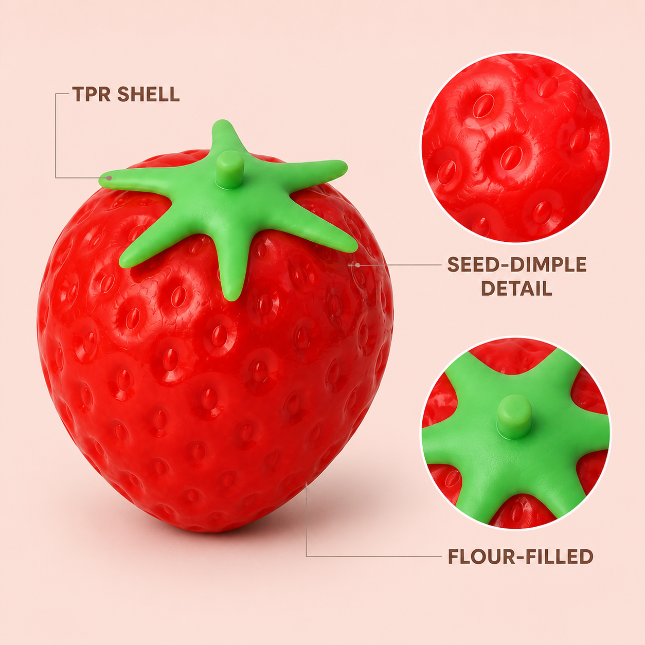 Strawberry sensory squeeze toy feature details