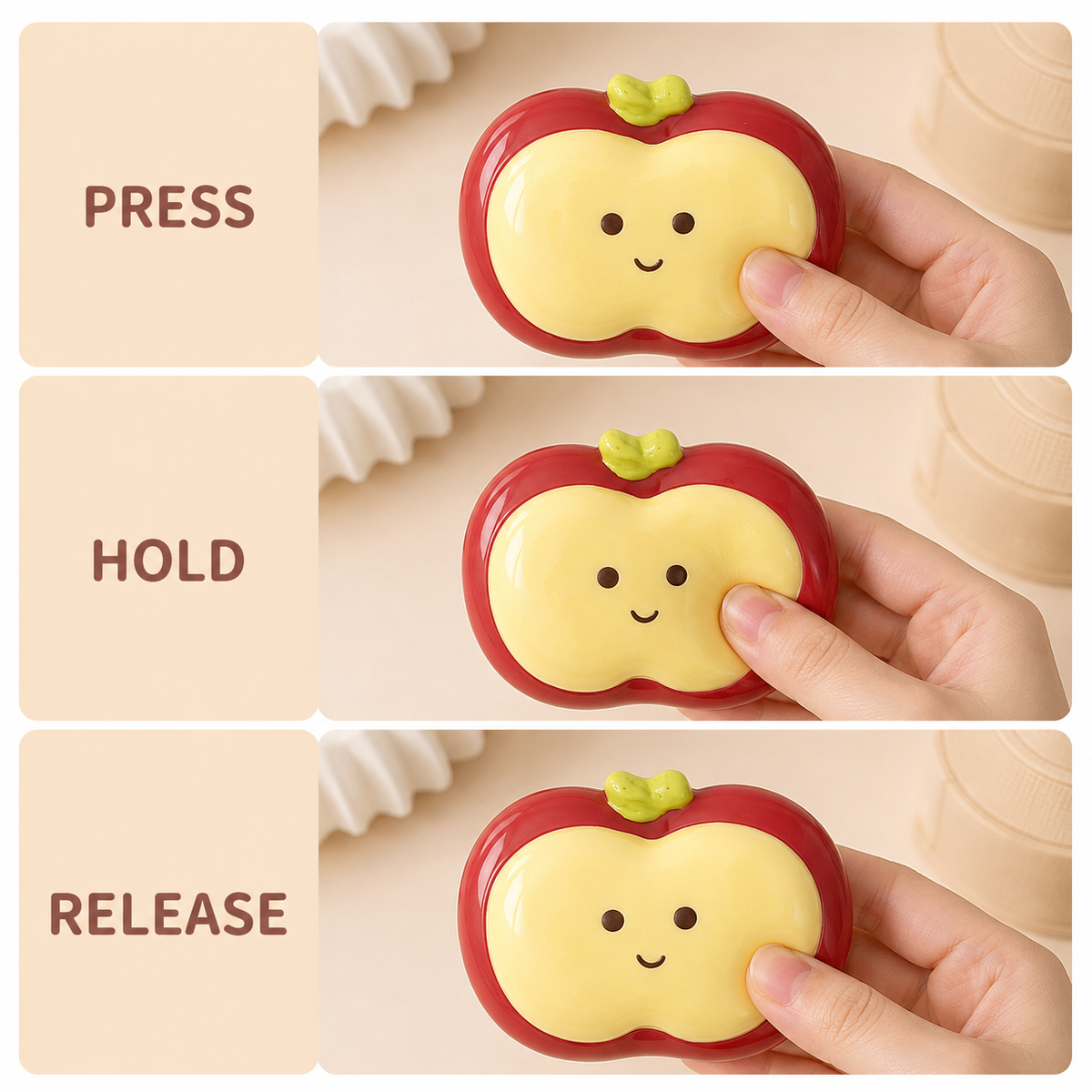 Red apple cream press hold and release guide