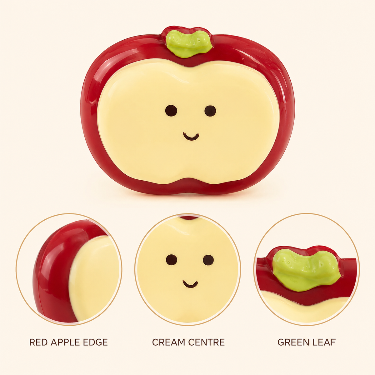 Red apple edge cream centre and green leaf details