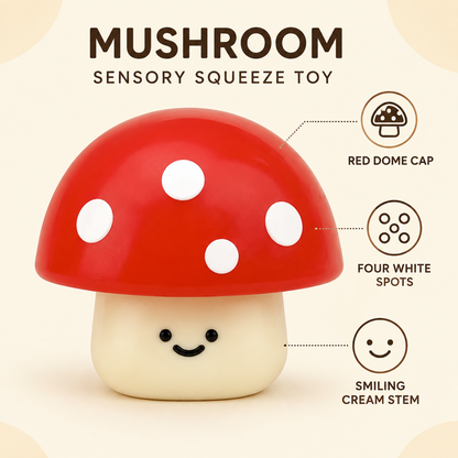 Red mushroom cap spots and smiling cream stem